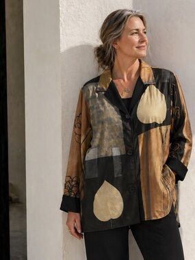 Vintage Villa Factory Abstract Button Shirt Brown Black Small Artsy Casual